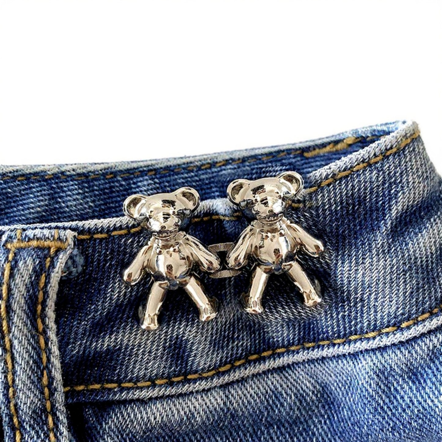 3-Piece Teddy Bear Pant Buckle Extender Set with Sculpted Metal Designs for Adjustable Waistroom 1.5x1.4in