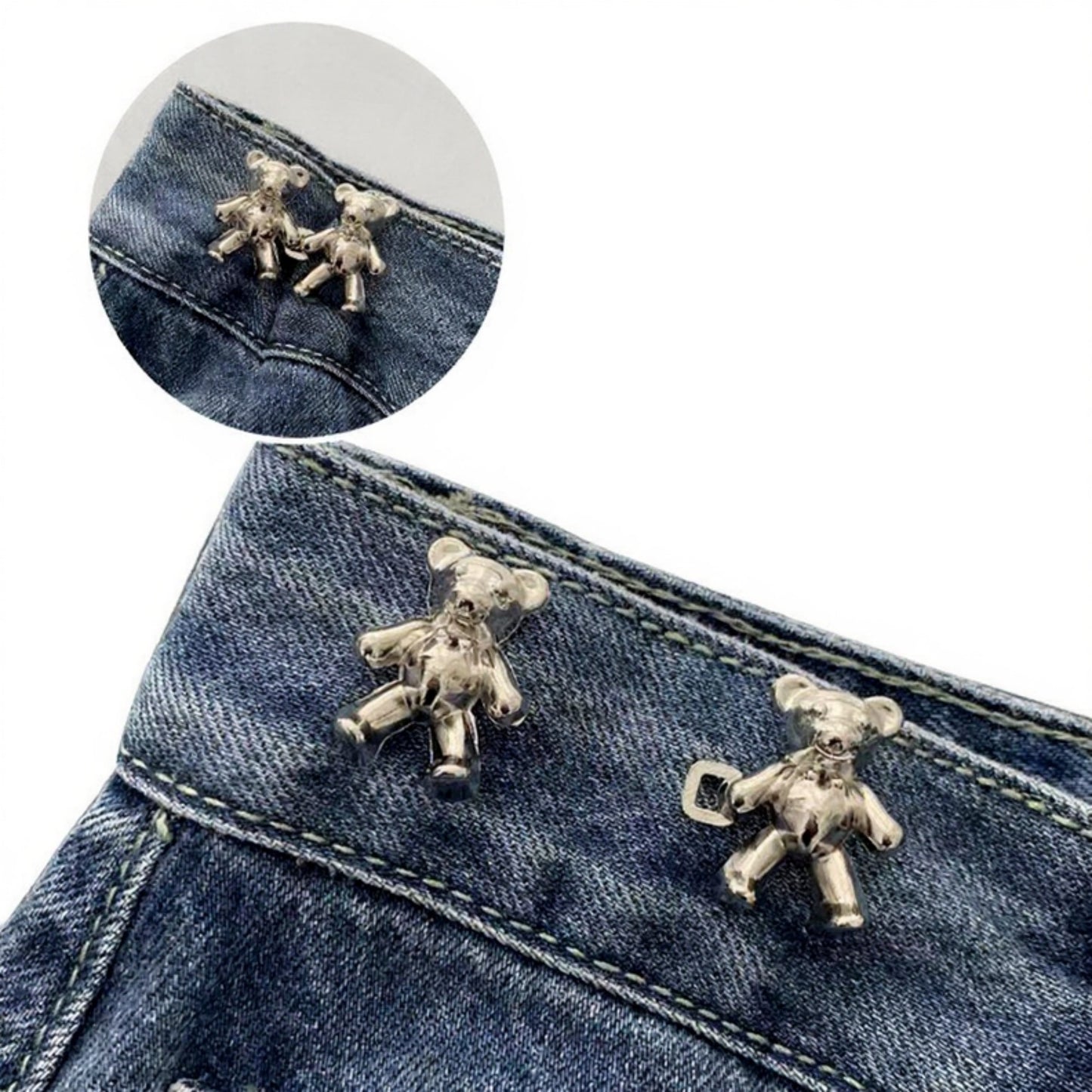 3-Piece Teddy Bear Pant Buckle Extender Set with Sculpted Metal Designs for Adjustable Waistroom 1.5x1.4in