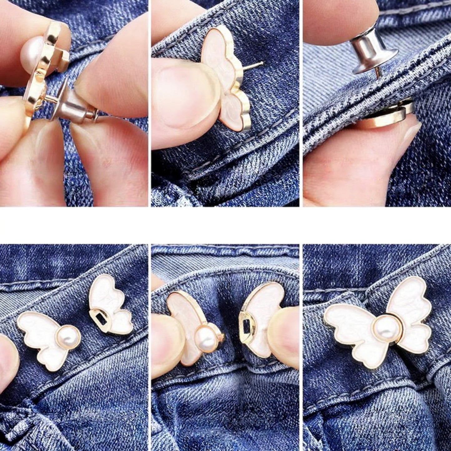 3-Piece Wing-Shaped Jean Buckle Extender Set with Decorative Sculpted Design for Adjustable Waistroom and Denim Accents 1.5x1.4in