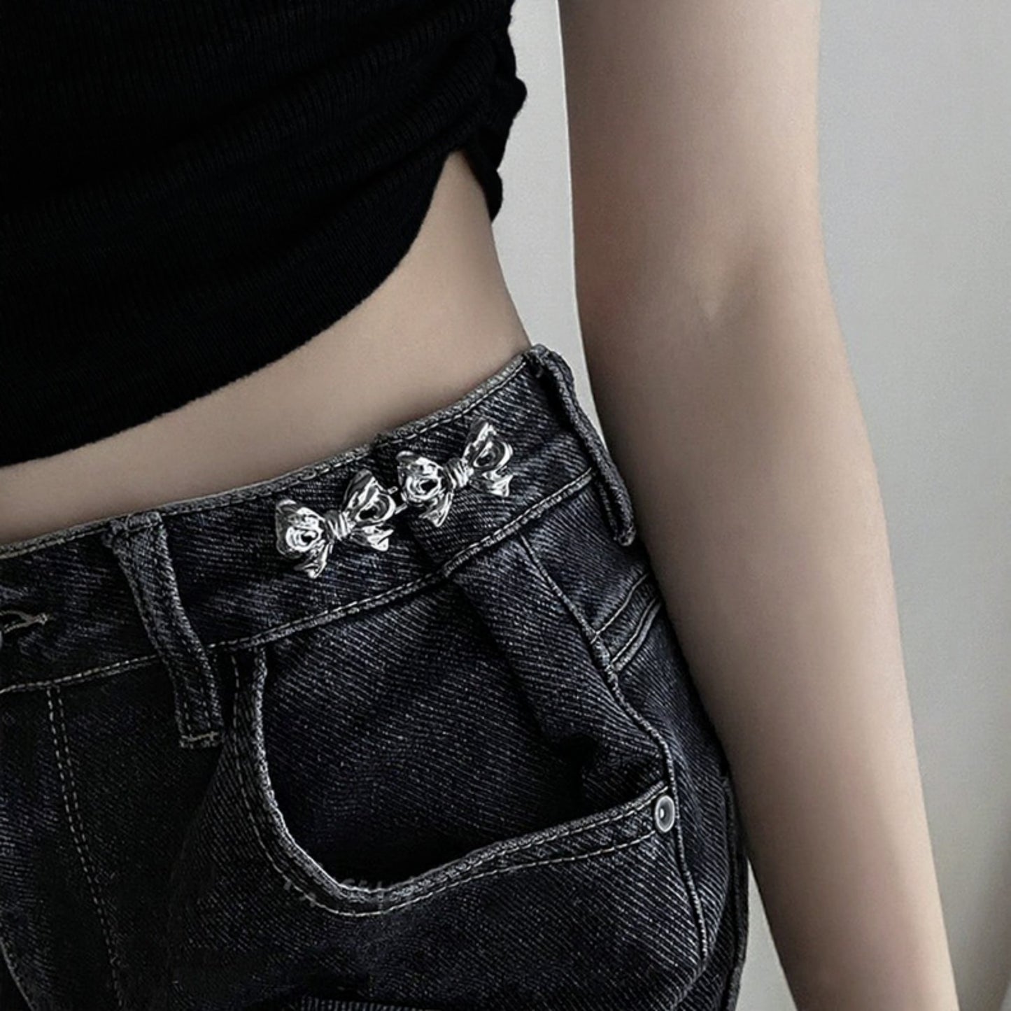 3-Piece Bow-Shaped Jean Waist Extender Set with Decorative Metal Buckle Clips for Stylish Adjustable Fit and Added Waistroom 0.8in