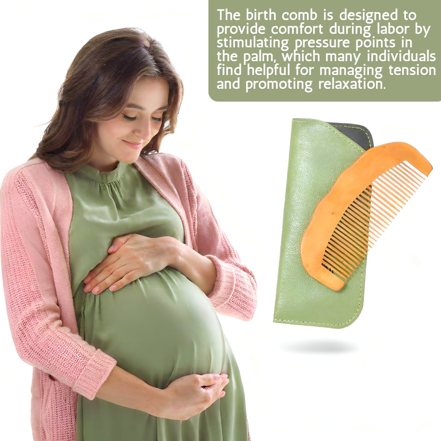 Wooden Labor Comb Set with Smooth Wide-Fine Teeth, Engraved Comfort Grip Design, Storage Case, and Hair Loop Styling Tool