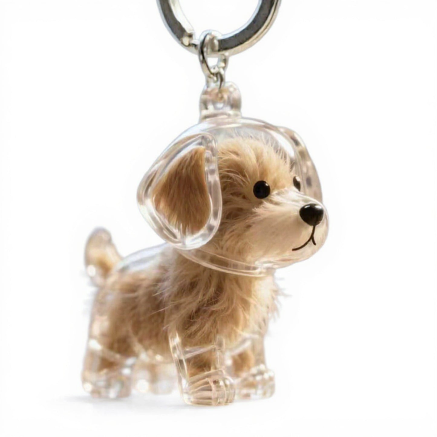 Transparent Dog Storage Capsule Keychain with Mini Dog Charm and Keepsake Hair Holder 4in