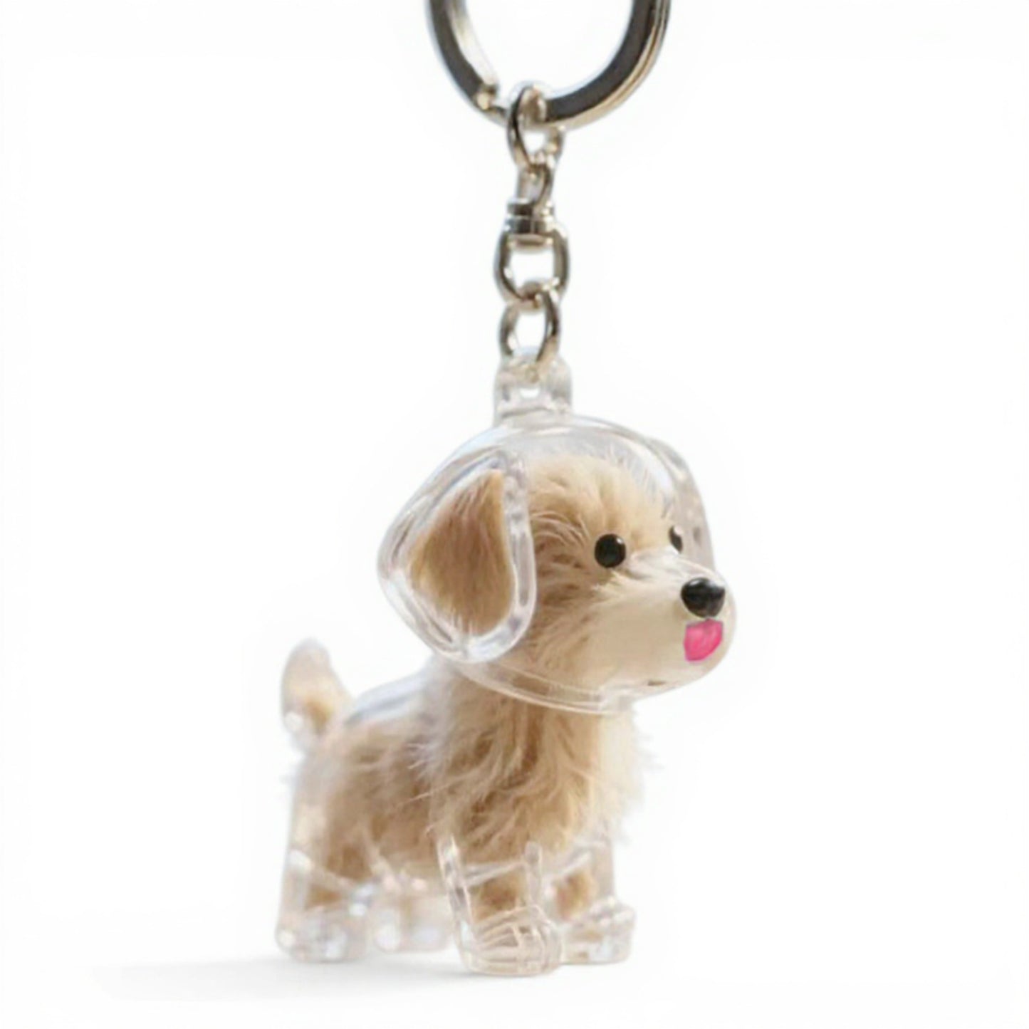 Transparent Dog Storage Capsule Keychain with Mini Dog Charm and Keepsake Hair Holder 4in