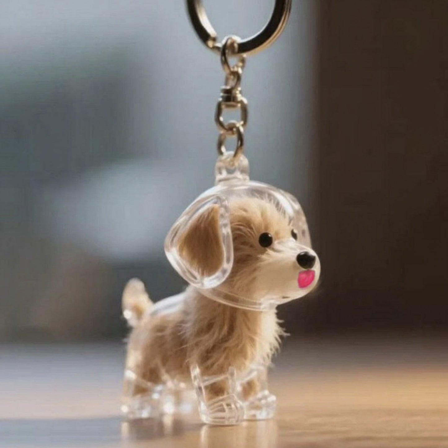 Transparent Dog Storage Capsule Keychain with Mini Dog Charm and Keepsake Hair Holder 4in