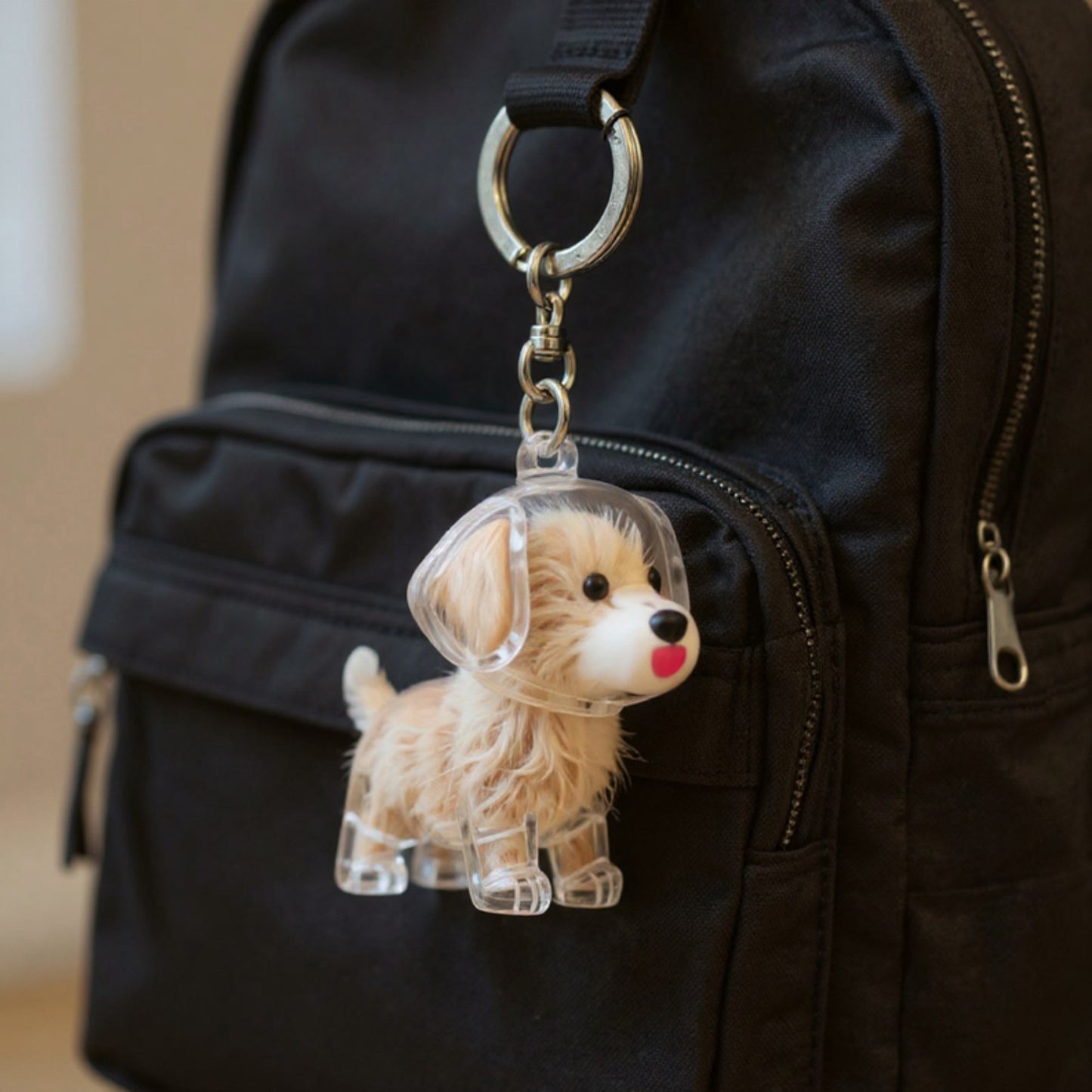 Transparent Dog Storage Capsule Keychain with Mini Dog Charm and Keepsake Hair Holder 4in