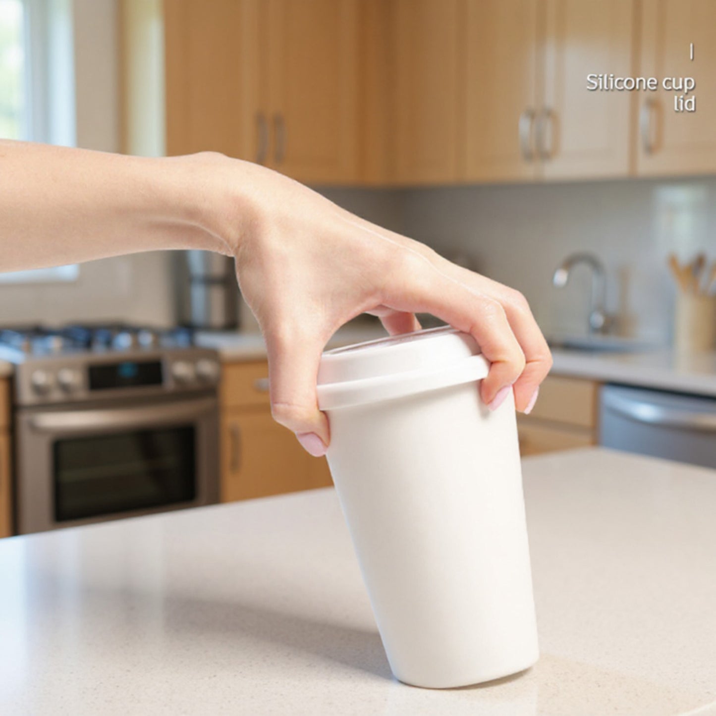 Reusable Silicone Coffee Cup Lid Spill Resistant Hot Drink Cover with Sip Opening 3.5x0.7in