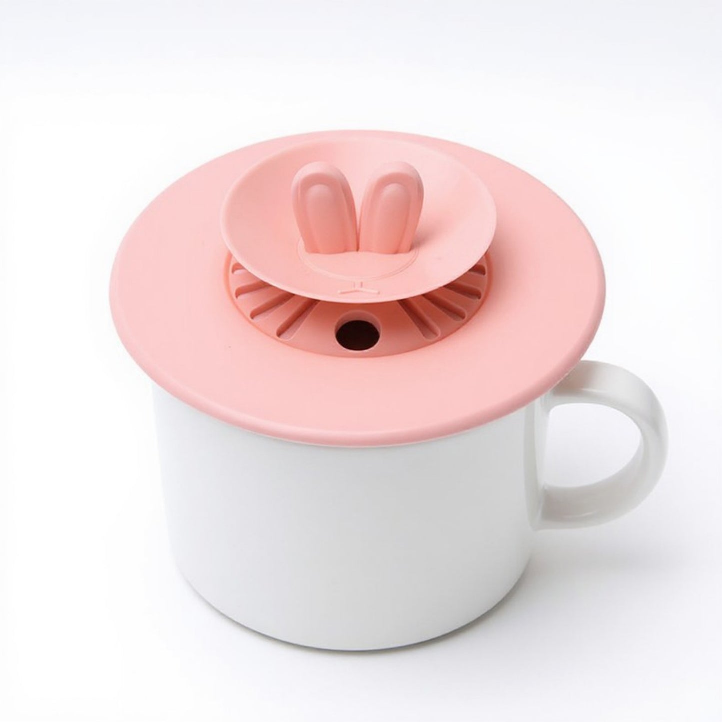Silicone Bunny Ear Cup Lid Dustproof Insulated Drink Cover with Pop Up Vent Seal 4.6x0.7in
