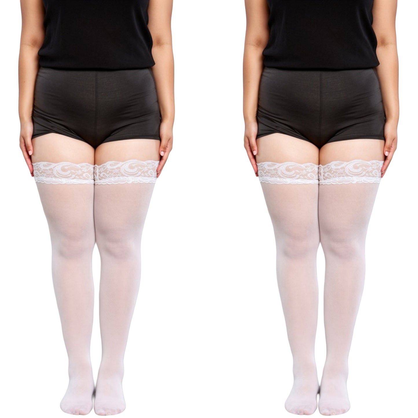 2pcs Women's Lace Top Thigh High Stockings Sheer Smooth Finish Stretch Hold-Up Design and Delicate Floral Trim Detail