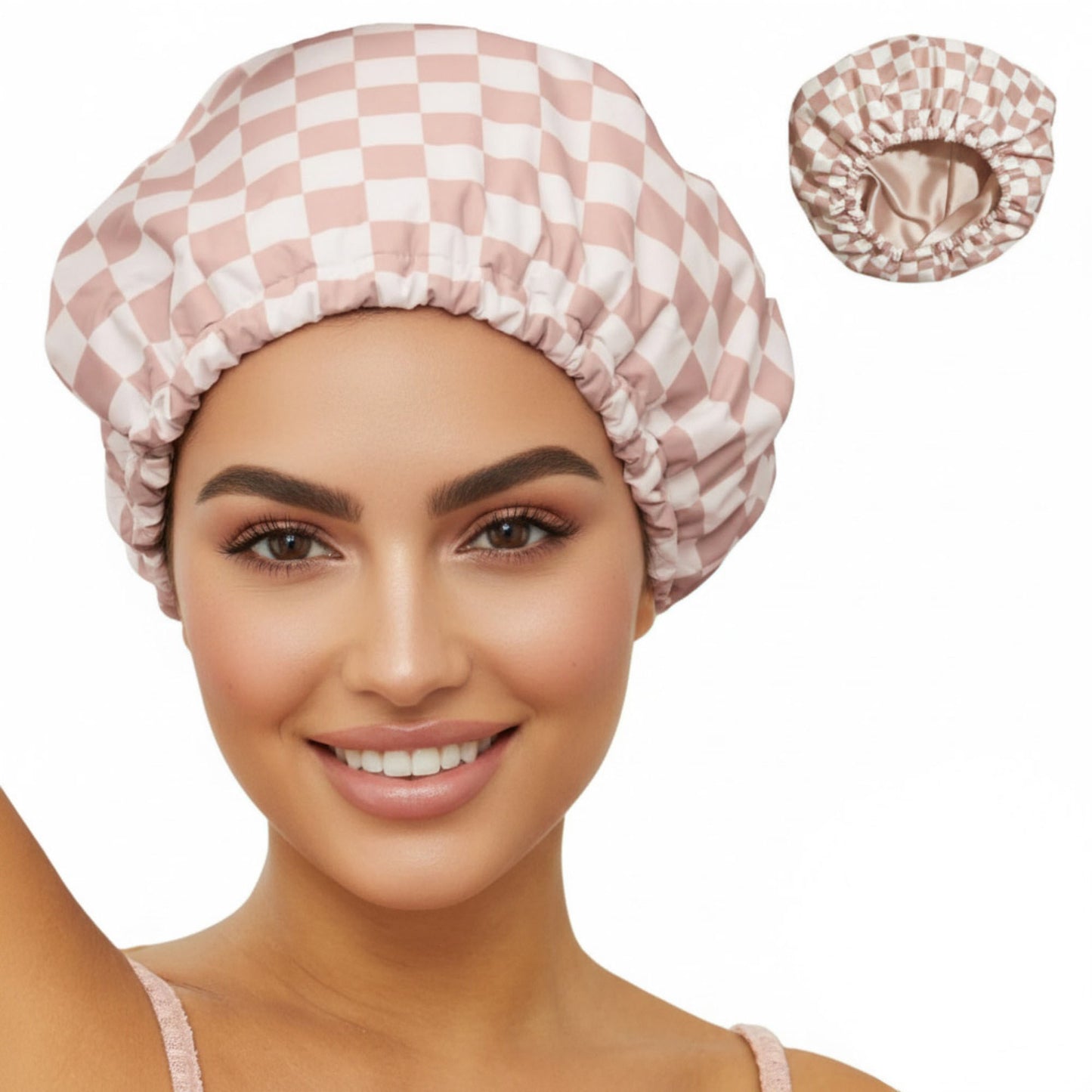Satin Checkered Hair Bonnet with Soft Elastic Band for Comfortable Sleep and Frizz Control