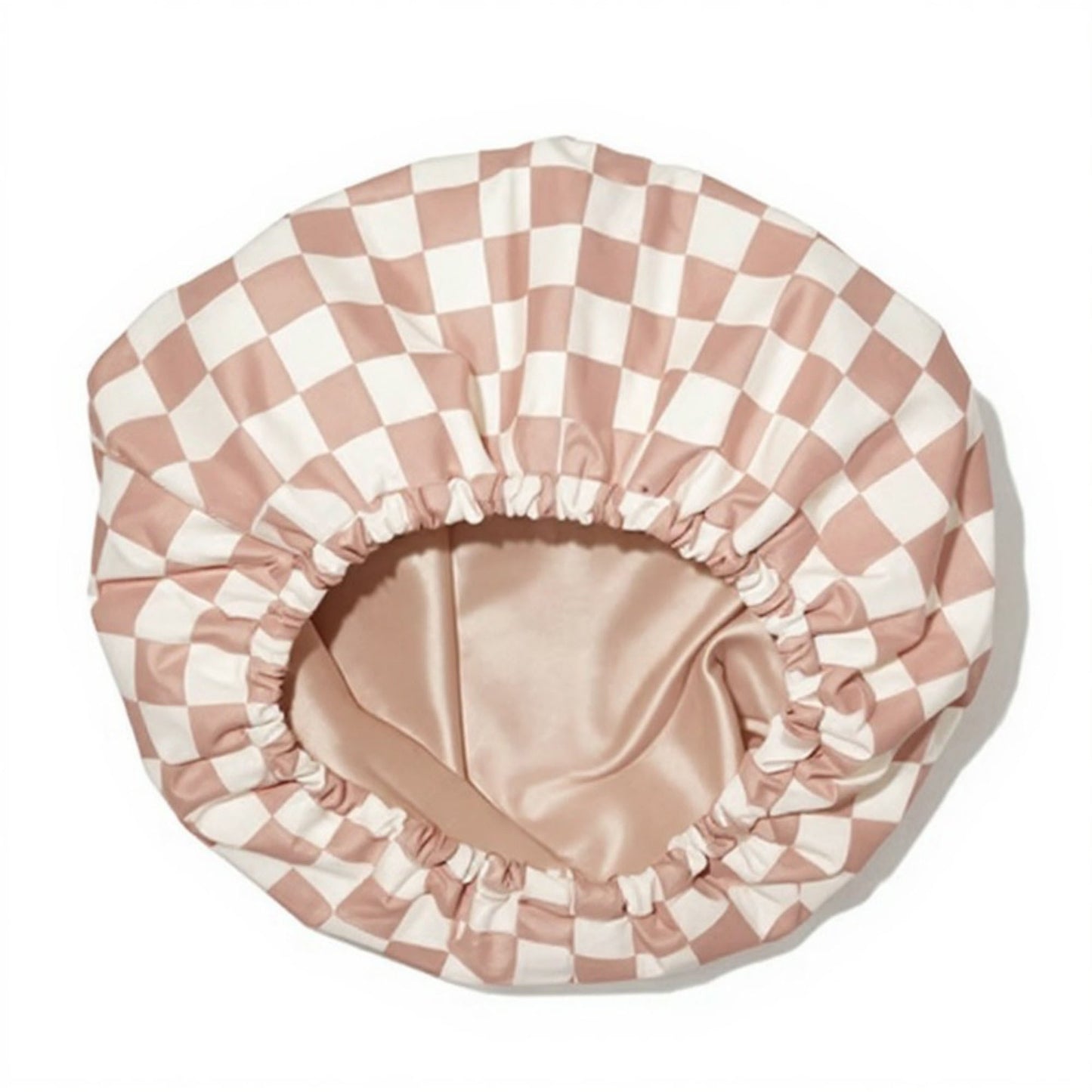Satin Checkered Hair Bonnet with Soft Elastic Band for Comfortable Sleep and Frizz Control
