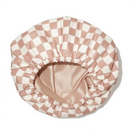 Satin Checkered Hair Bonnet with Soft Elastic Band for Comfortable Sleep and Frizz Control