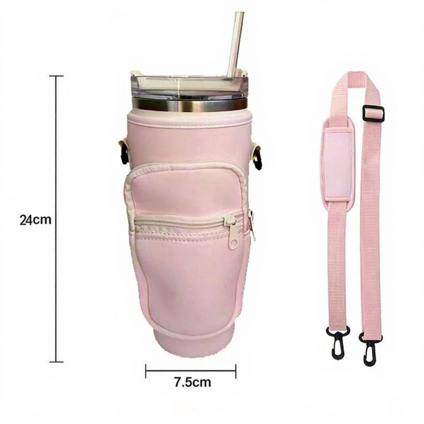 Multifunctional Drink Holder Bag with Key, Card, and Phone Storage, Adjustable Strap for Hands-Free Convenience