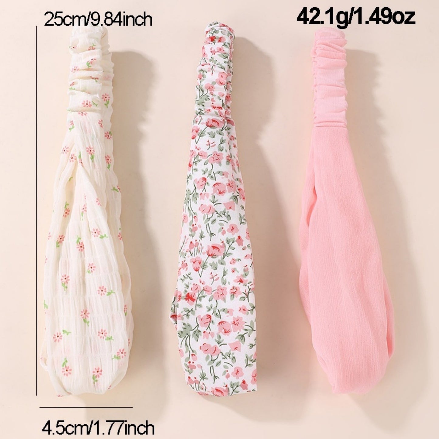 3-Piece Twisted Fabric Headband Set with Elastic Back and Mixed Patterned Designs