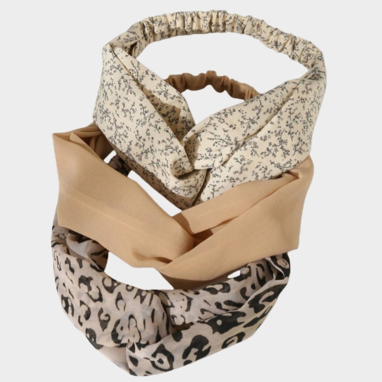 3-Piece Twisted Fabric Headband Set with Elastic Back and Mixed Patterned Designs