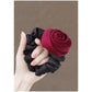 3-Piece Scrunchie Set with Sculpted Fabric Rose and Gathered Elastic Hair Ties 3.5in (Rose 2.5in)