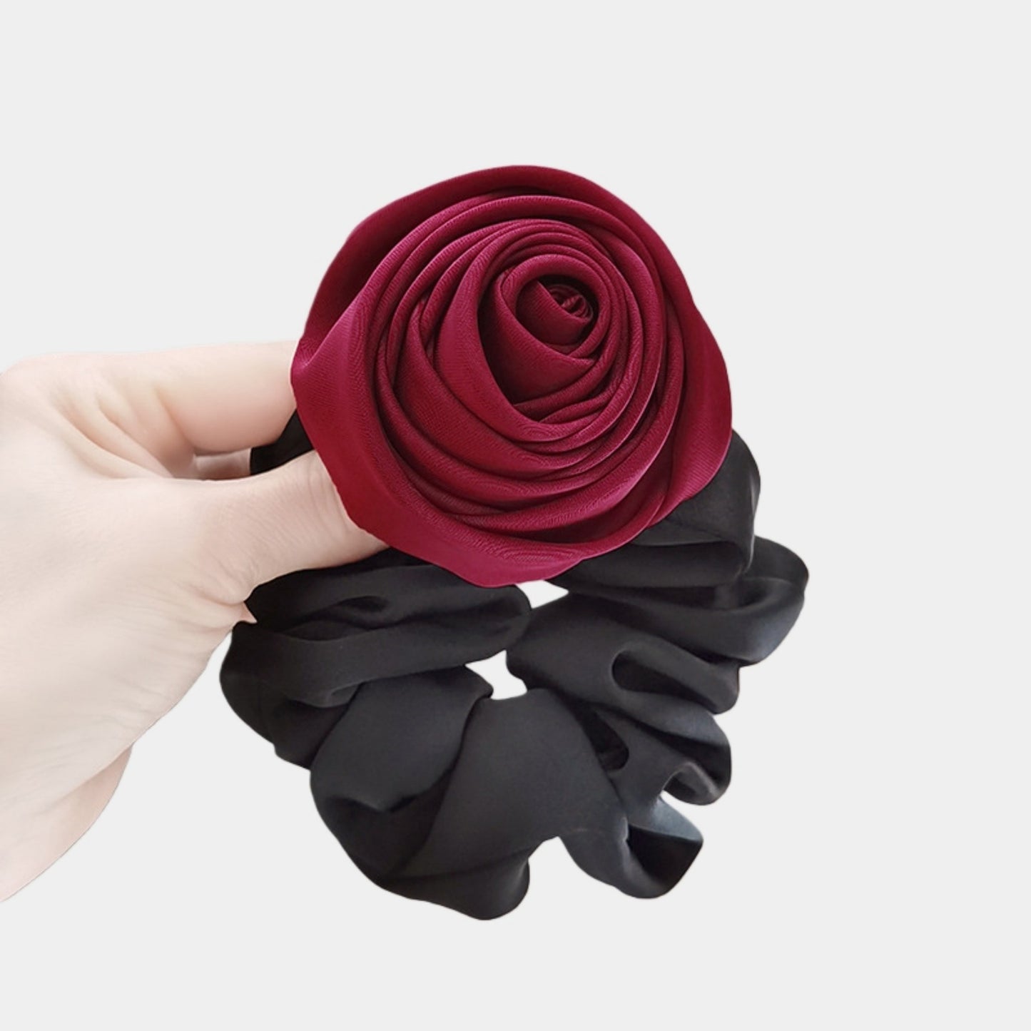 3-Piece Scrunchie Set with Sculpted Fabric Rose and Gathered Elastic Hair Ties 3.5in (Rose 2.5in)