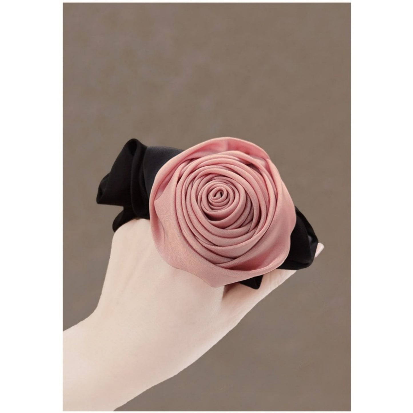 3-Piece Scrunchie Set with Sculpted Fabric Rose and Gathered Elastic Hair Ties 3.5in (Rose 2.5in)