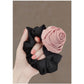 3-Piece Scrunchie Set with Sculpted Fabric Rose and Gathered Elastic Hair Ties 3.5in (Rose 2.5in)