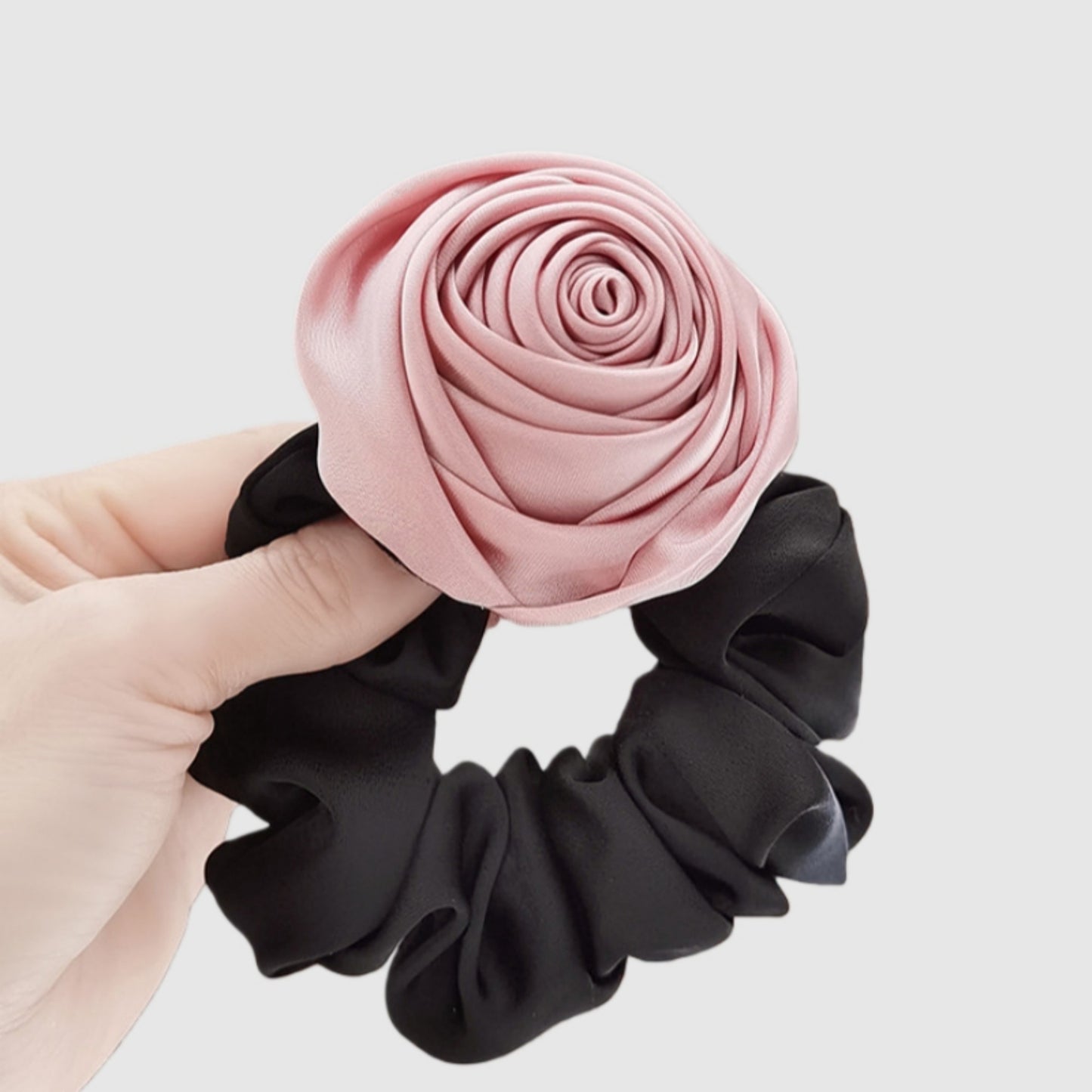 3-Piece Scrunchie Set with Sculpted Fabric Rose and Gathered Elastic Hair Ties 3.5in (Rose 2.5in)