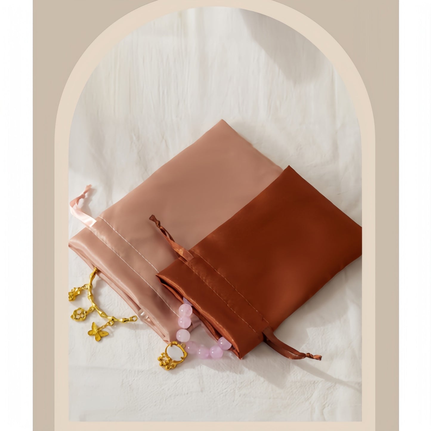 6-Piece Satin Drawstring Pouch Set with Soft Fabric Finish for Jewelry Beauty and Gift Storage