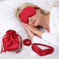 4-Piece Satin Sleep Accessory Set with Eye Mask Headband Scrunchie and Drawstring Storage Pouch