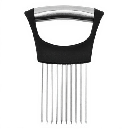 3-Piece Stainless Steel Onion Holder Slicing Tool with Ergonomic Handle and Sharp Metal Prongs for Safer Food Prep