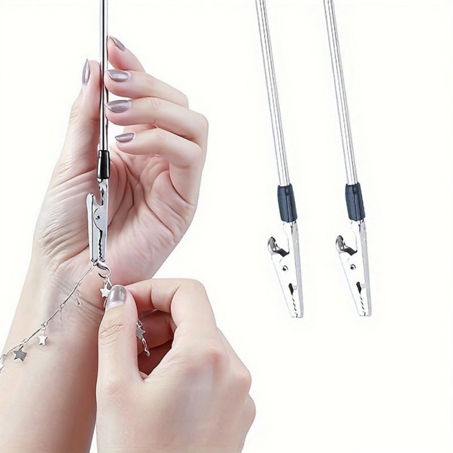 3-Piece Jewelry Fastener Helper Tool with Long Handle and Secure Alligator Clip for Easy Necklace and Bracelet Clasping
