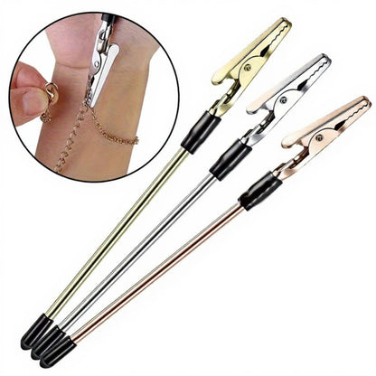 3-Piece Jewelry Fastener Helper Tool with Long Handle and Secure Alligator Clip for Easy Necklace and Bracelet Clasping