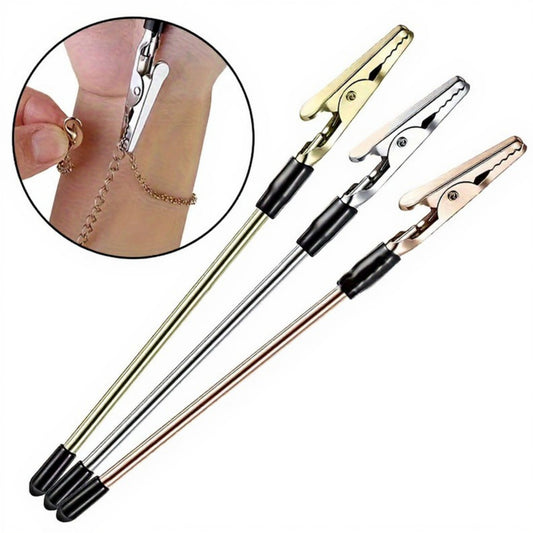 3-Piece Jewelry Fastener Helper Tool with Long Handle and Secure Alligator Clip for Easy Necklace and Bracelet Clasping
