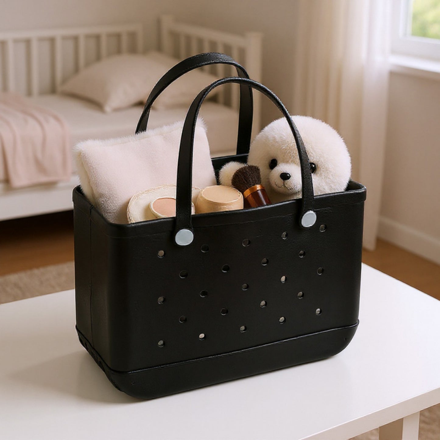 Perforated Structured Tote Bag with Dual Handles and Flexible Design 11x4.3x8.3in
