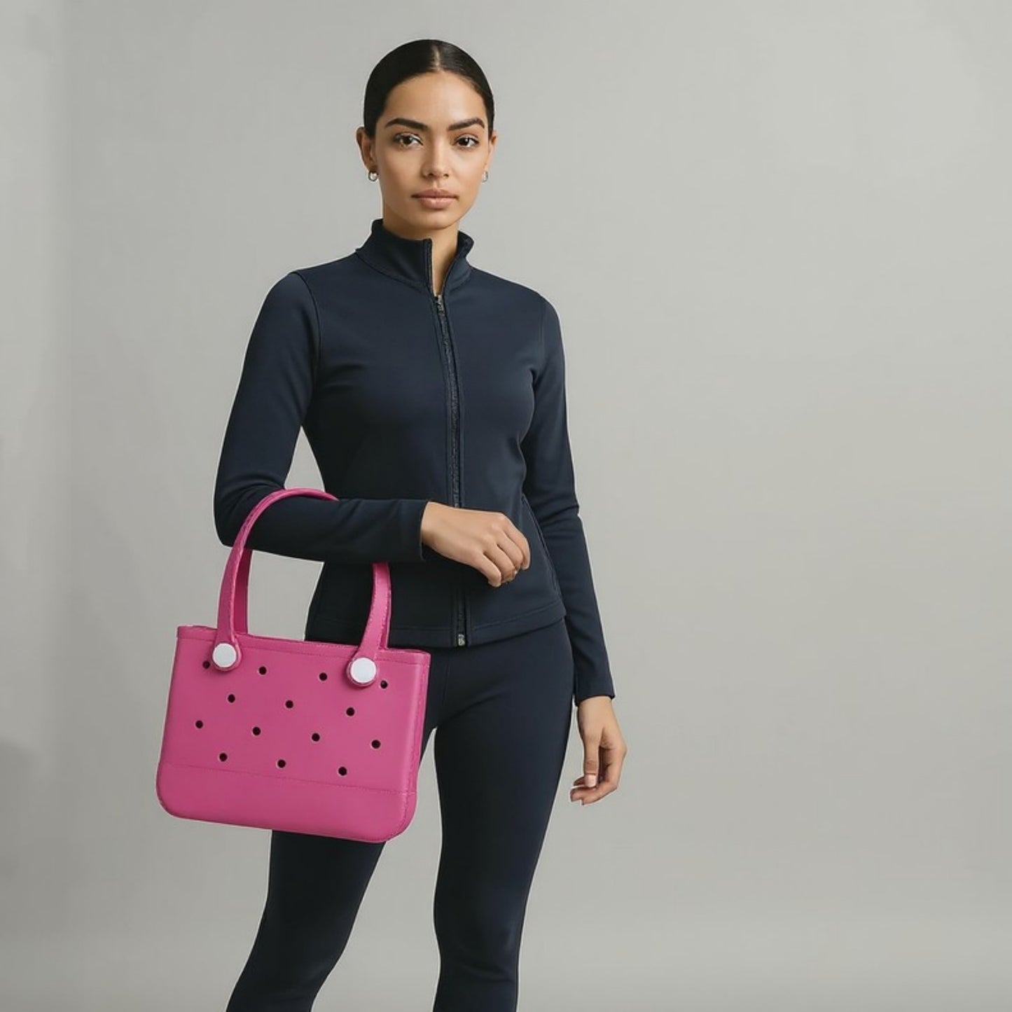 Perforated Structured Tote Bag with Dual Handles and Flexible Design 11x4.3x8.3in
