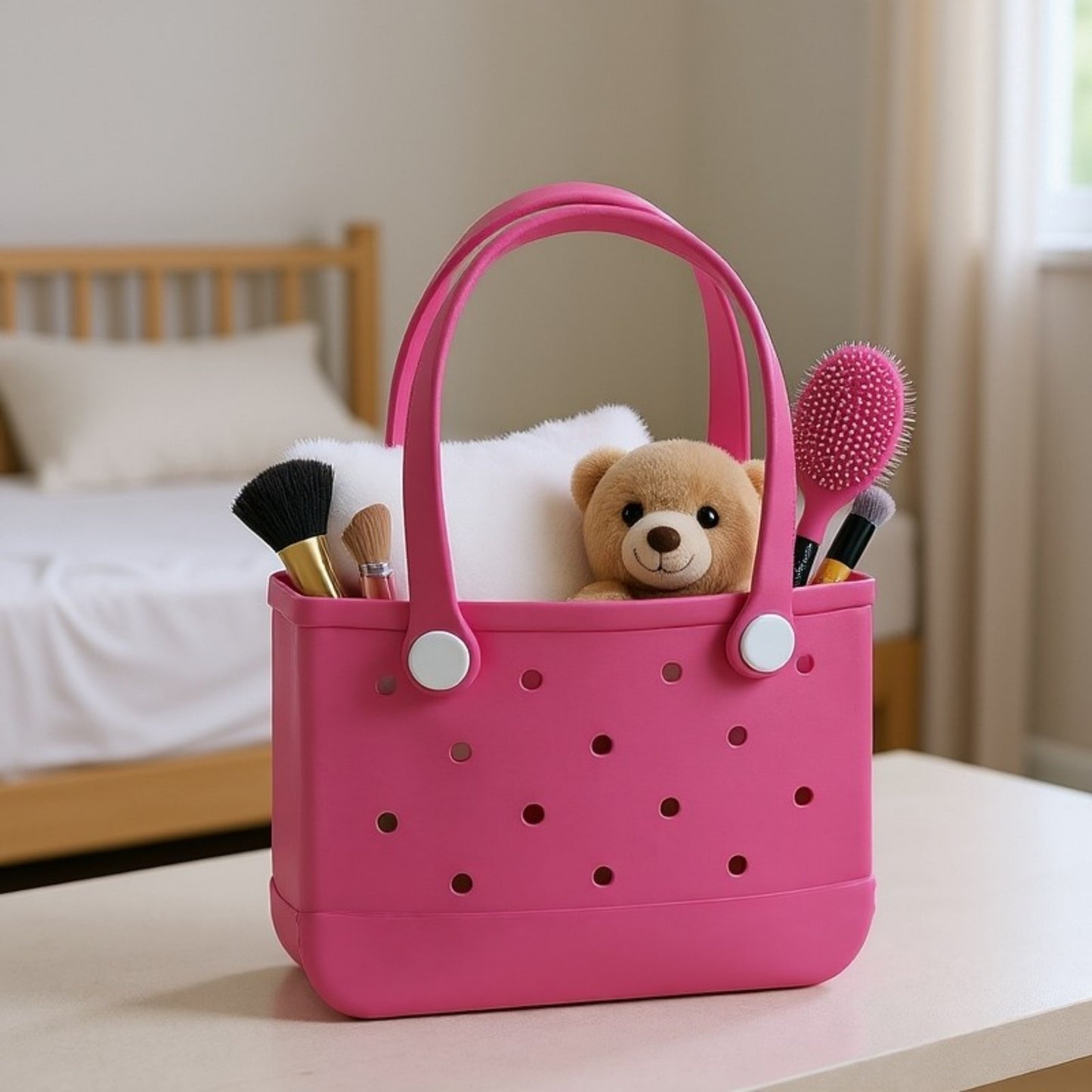 Perforated Structured Tote Bag with Dual Handles and Flexible Design 11x4.3x8.3in