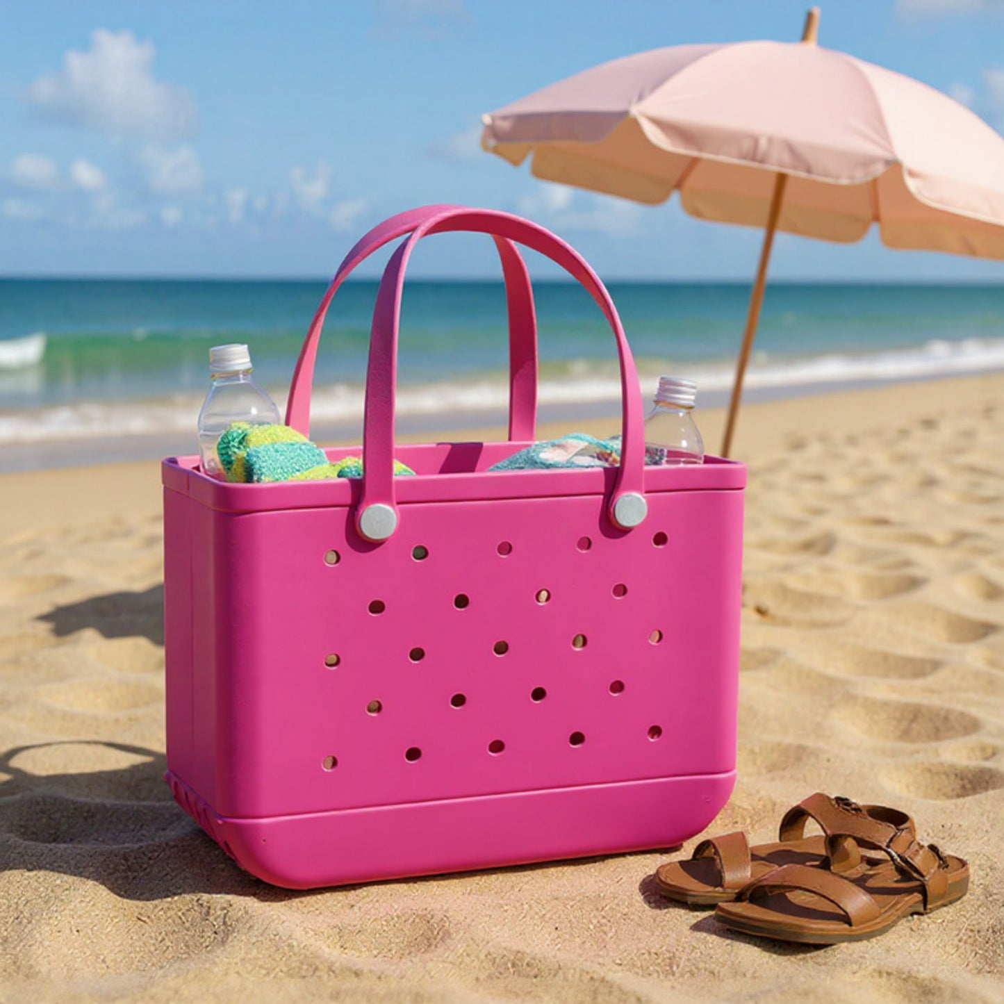 Perforated Structured Tote Bag with Dual Handles and Flexible Design 11x4.3x8.3in