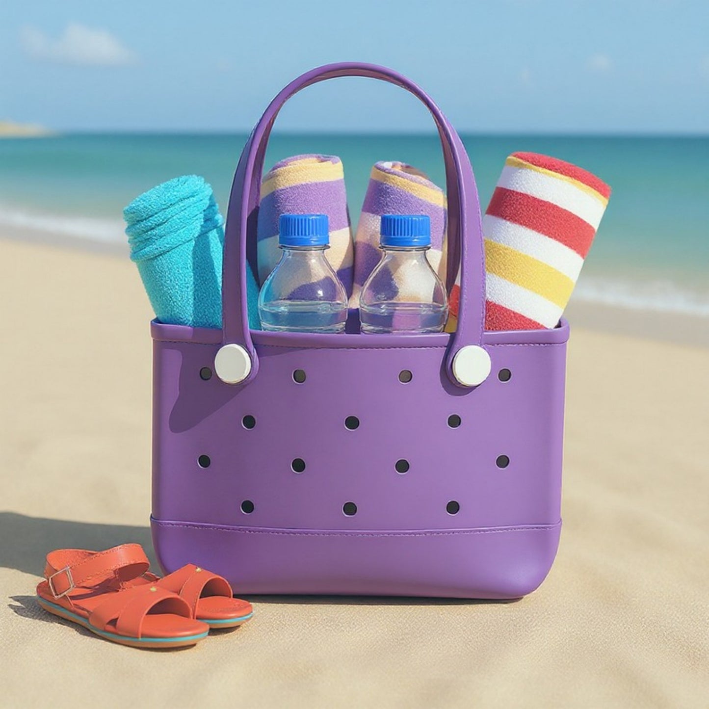 Perforated Structured Tote Bag with Dual Handles and Flexible Design 11x4.3x8.3in