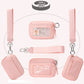 Zippered Wristlet Key Pouch with Clear ID Window Compact Card Holder and Detachable Strap