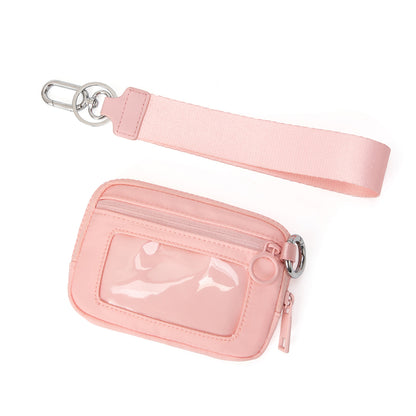 Zippered Wristlet Key Pouch with Clear ID Window Compact Card Holder and Detachable Strap
