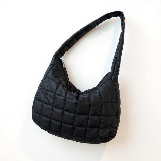 Women's Quilted Shoulder Bag with Padded Handle and Zip Top Closure