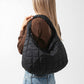 Women's Quilted Shoulder Bag with Padded Handle and Zip Top Closure