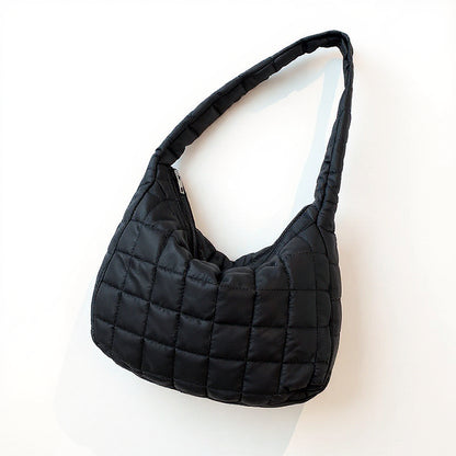 Women's Quilted Shoulder Bag with Padded Handle and Zip Top Closure