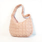 Women's Quilted Shoulder Bag with Padded Handle and Zip Top Closure