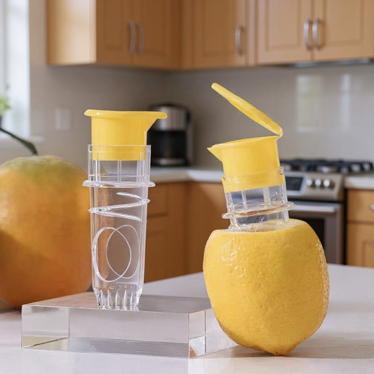 3-PC Manual Citrus Juicer Bottle with Built-In Reamer and Spill-Resistant Pour Spout