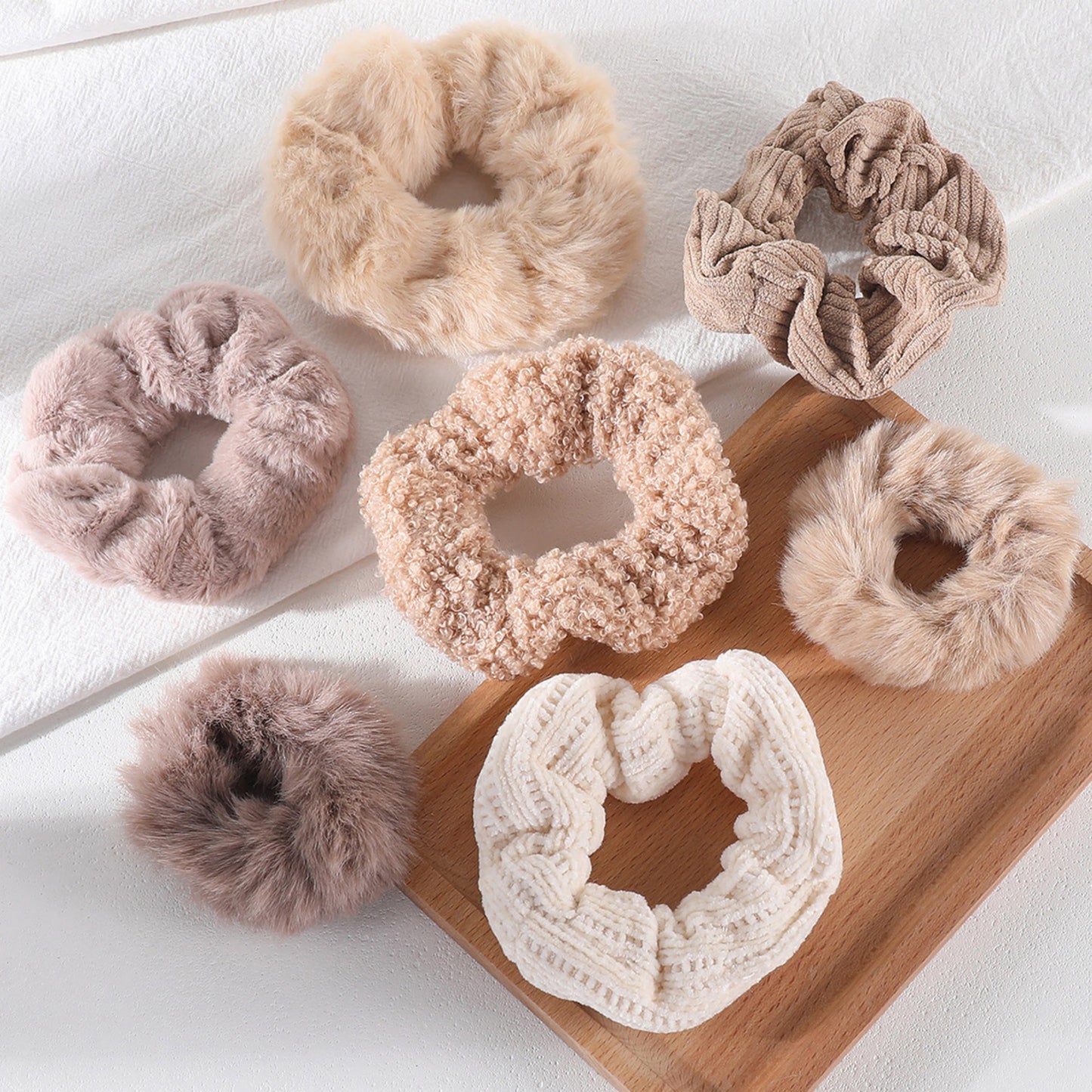 Plush Hair Scrunchies 8-Piece Set with Mixed Textures Soft Stretch Elastic and Gentle Hold Design