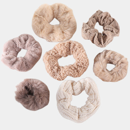 Plush Hair Scrunchies 8-Piece Set with Mixed Textures Soft Stretch Elastic and Gentle Hold Design
