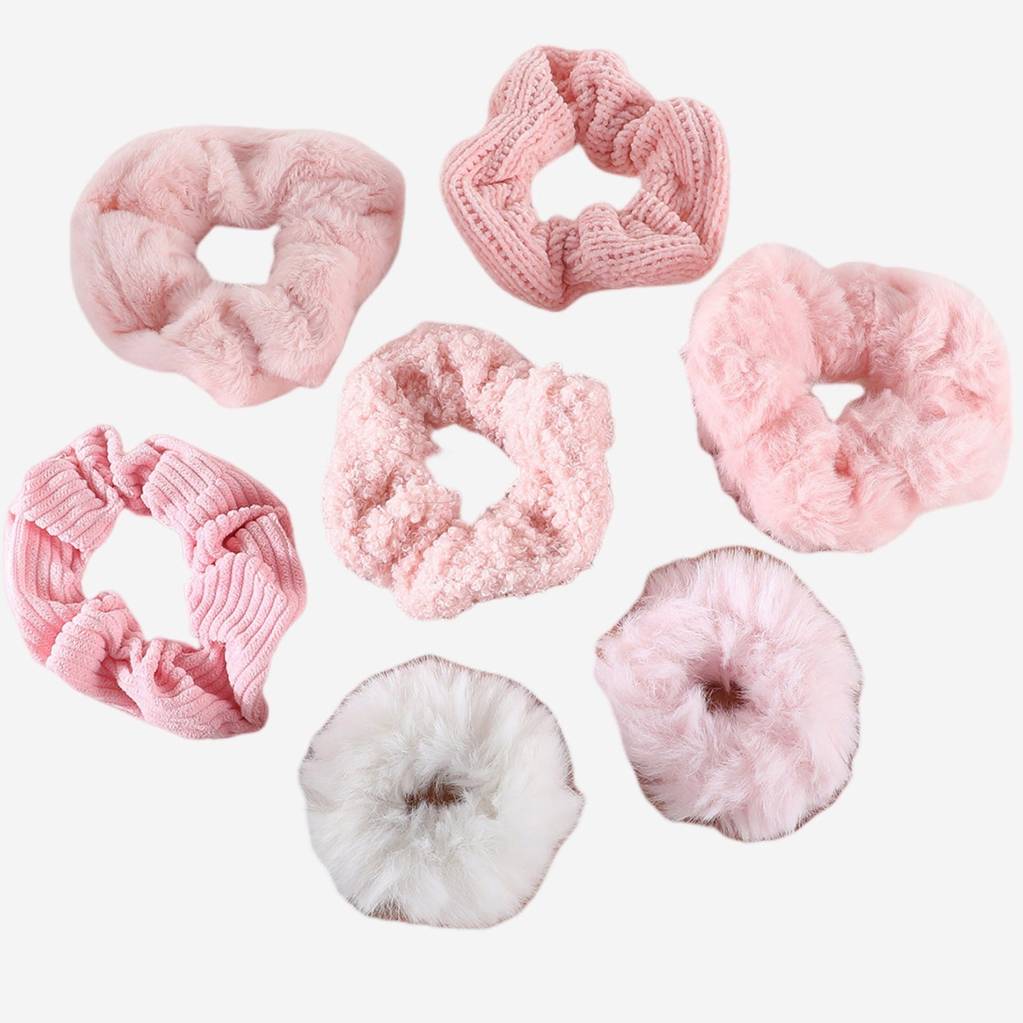 Plush Hair Scrunchies 8-Piece Set with Mixed Textures Soft Stretch Elastic and Gentle Hold Design