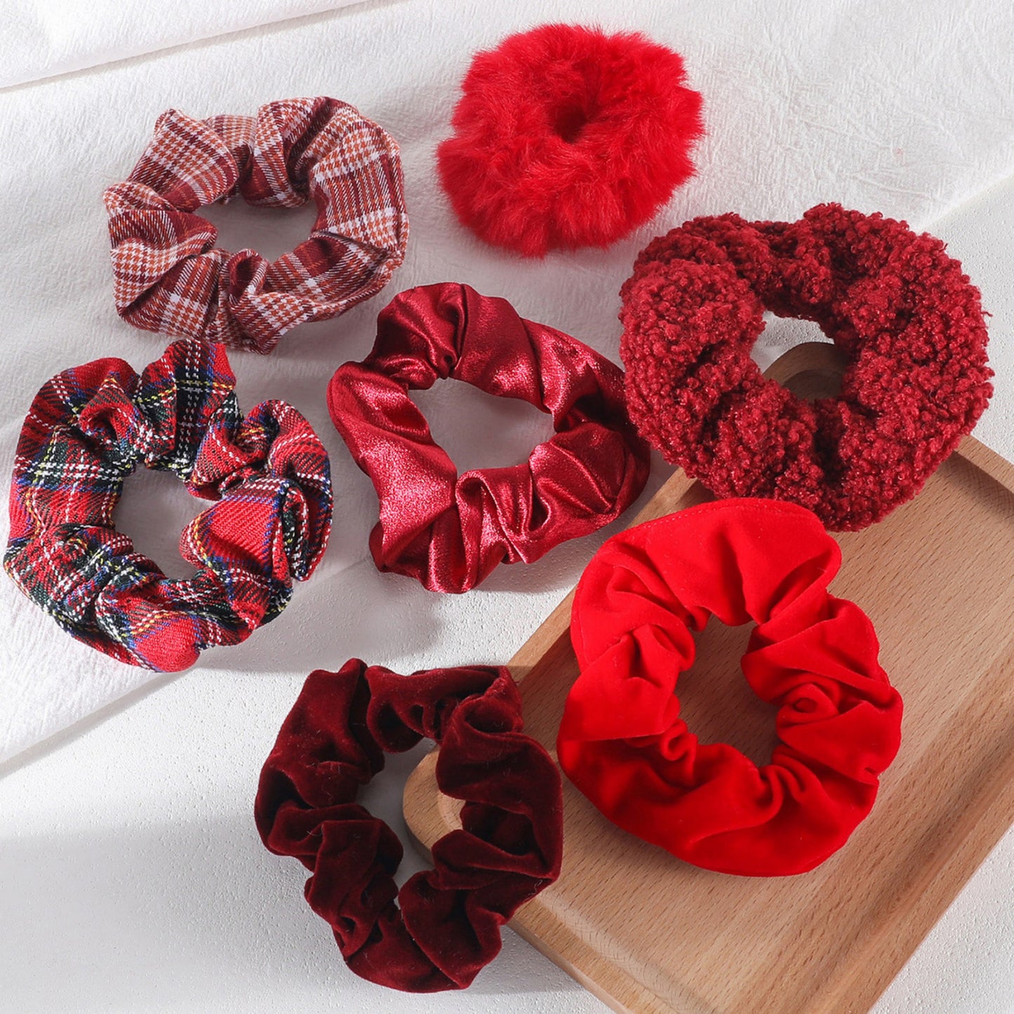 Plush Hair Scrunchies 8-Piece Set with Mixed Textures Soft Stretch Elastic and Gentle Hold Design
