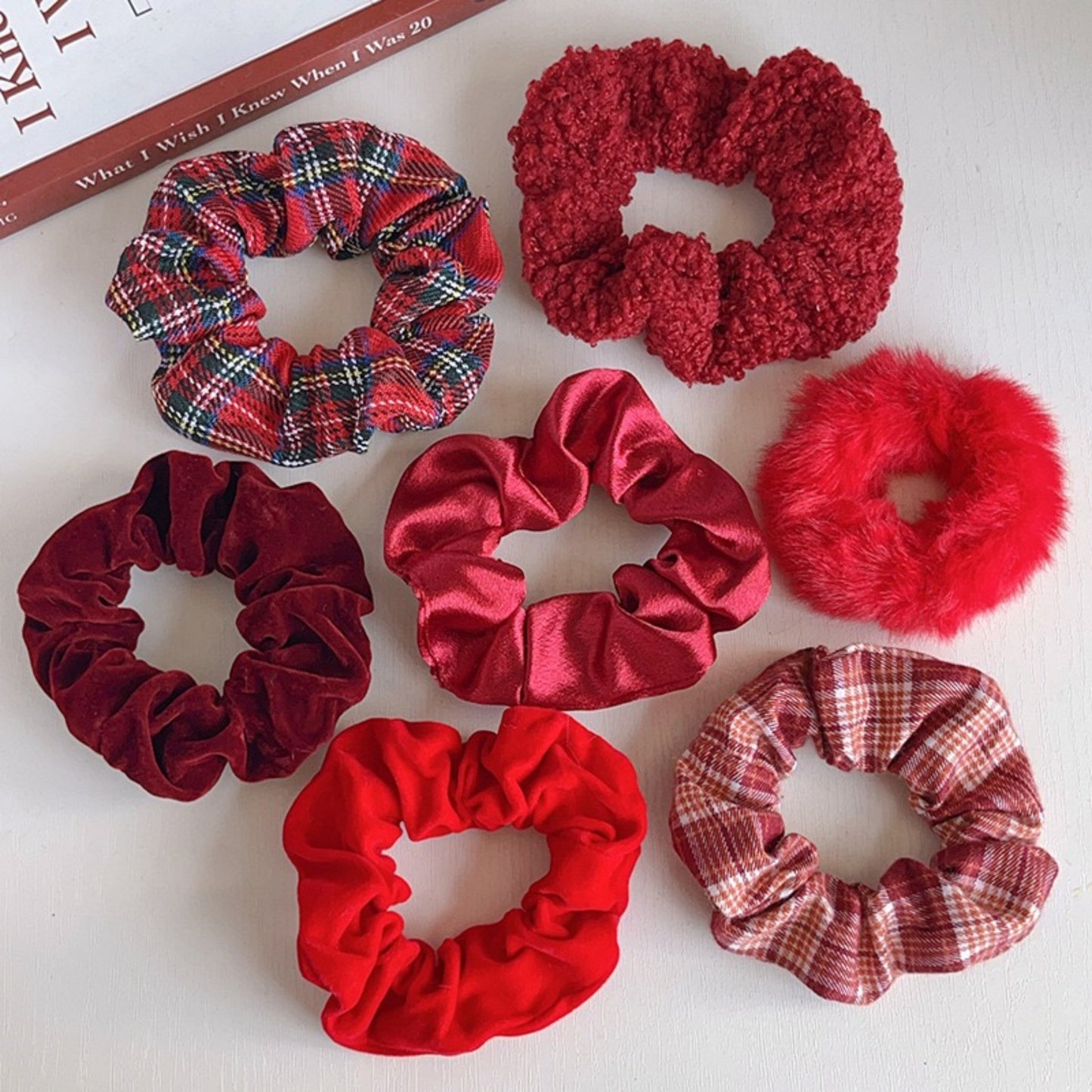 Plush Hair Scrunchies 8-Piece Set with Mixed Textures Soft Stretch Elastic and Gentle Hold Design