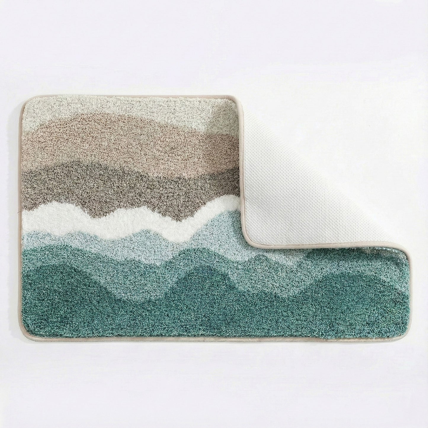 Plush Absorbent Bathroom Floor Mat with Layered Wave Pattern Soft Textured Bath Rug for Tub Shower and Sink Areas
