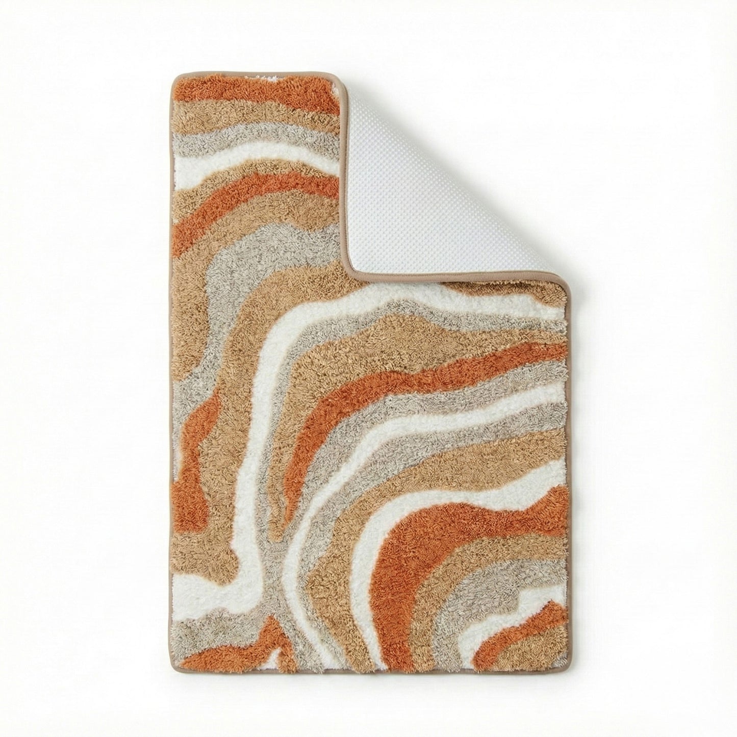 Plush Absorbent Bathroom Floor Mat with Layered Wave Pattern Soft Textured Bath Rug for Tub Shower and Sink Areas