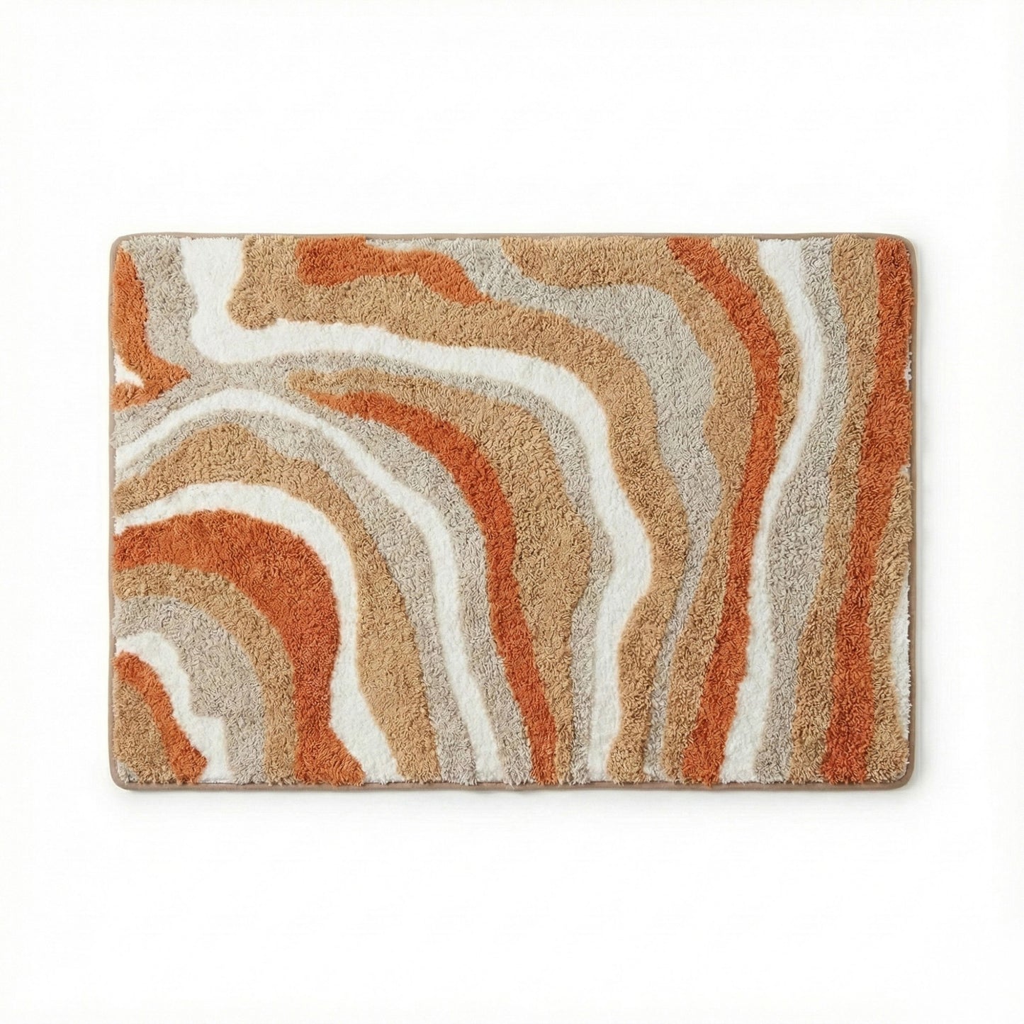 Plush Absorbent Bathroom Floor Mat with Layered Wave Pattern Soft Textured Bath Rug for Tub Shower and Sink Areas