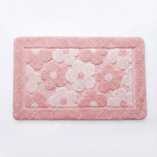 Plush Absorbent Bathroom Floor Mat with Floral Pattern Soft Textured Bath Rug for Tub Shower and Sink Areas